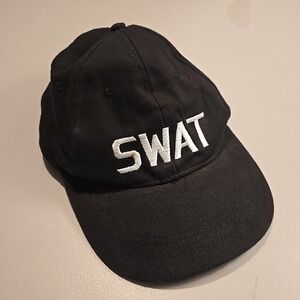 VTG‎ SWAT Black Cotton Twill Strapback Dad Hat OSFA Hook Loop Y2K Baseball Cap